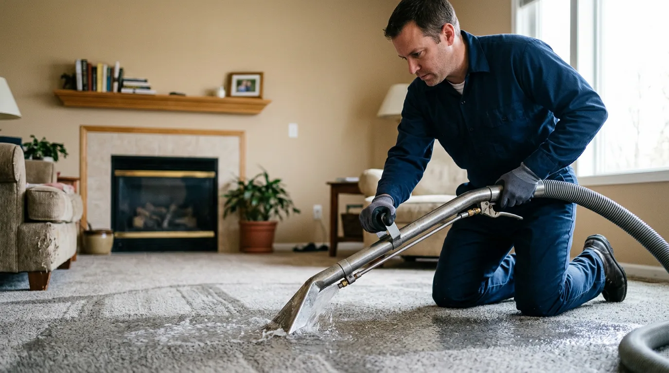 Water damage restoration technician working near Evansville, MN